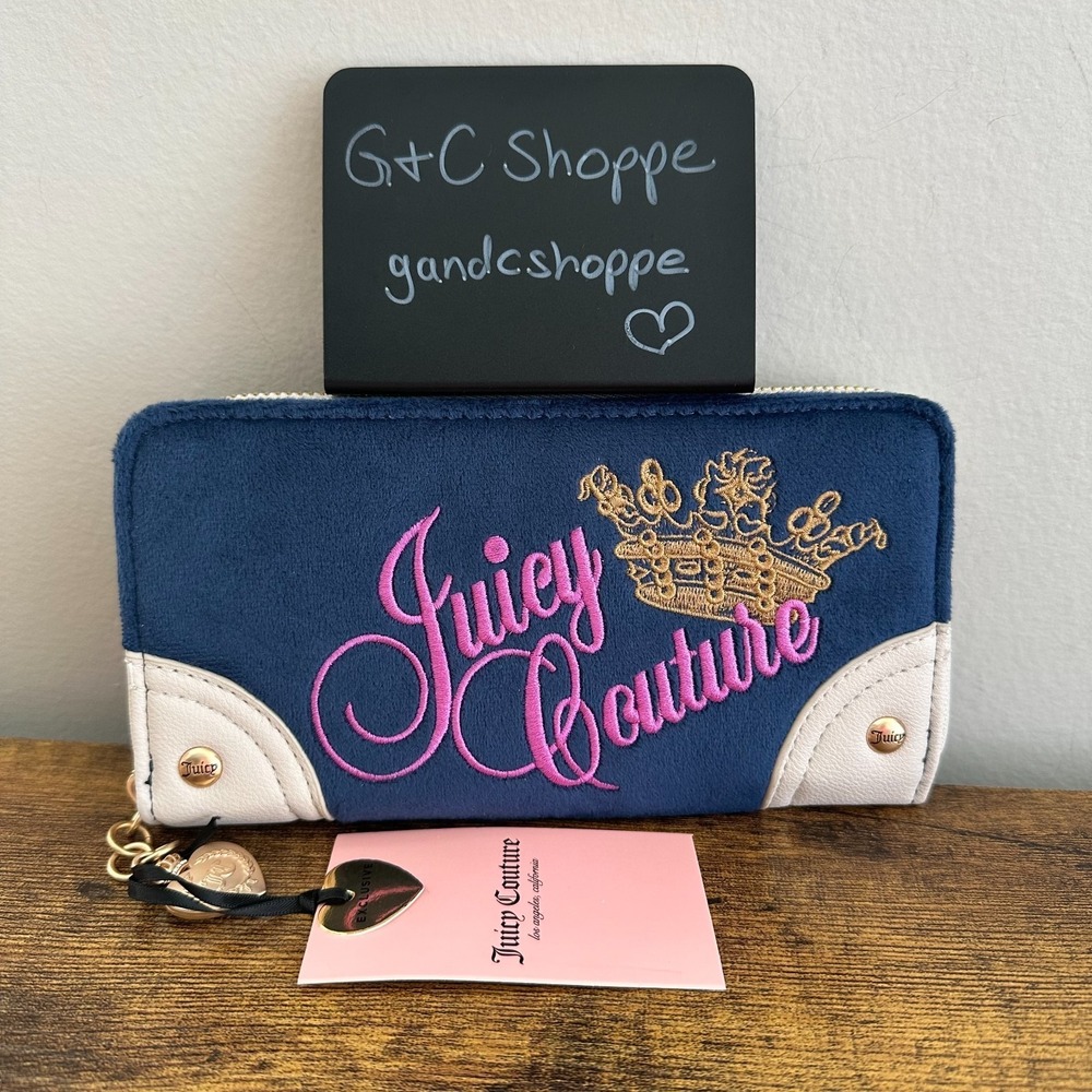New Juicy Couture Key To Juicy Long Accordion Zip Wallet Blue Purple Cardholder
